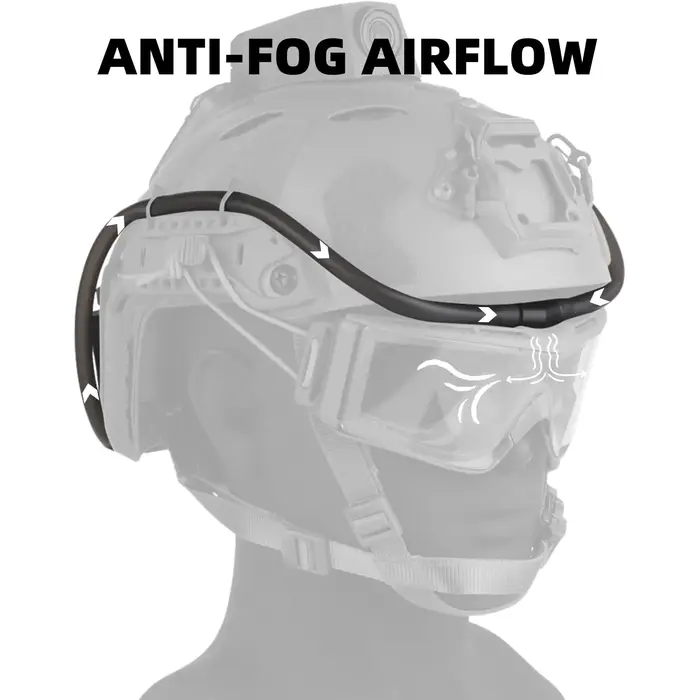 Masque airsoft anti-buée avec ventilateur - Montage casque tactique sécurité joint caoutchouc