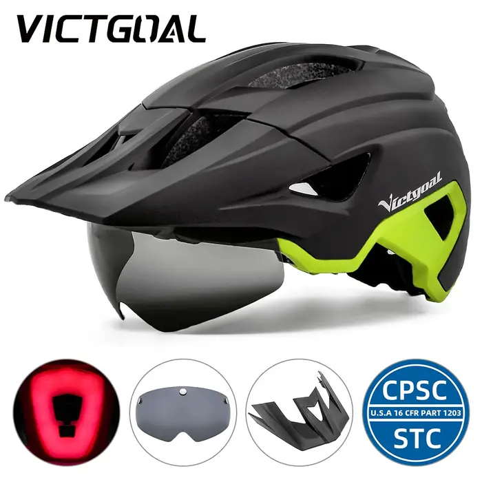 TGOAL-Casque de vélo LED avec visière pare-soleil pour homme, aste, bouclier de lunettes de soleil, 