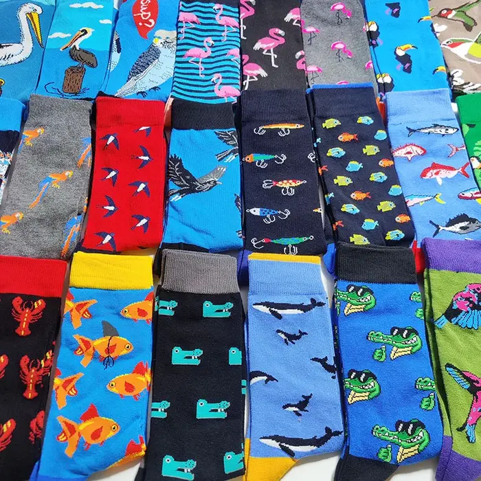 Chaussettes longues originales motifs animaux poissons perroquets requins - Style cartoon streetwear