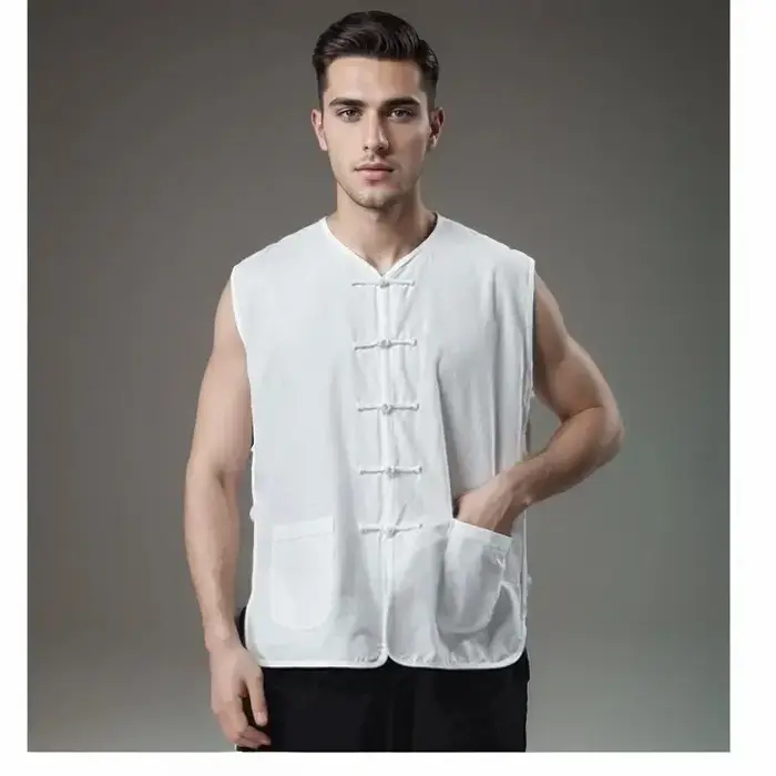 Vêtements traditionnels chinois kung fu pour hommes, tai chi, mode d'été décontractée, gilet en coton et lin