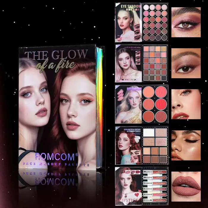 livre magique de maquillage, y compris ombre à paupières, brillant à lèvres, fard à joues en poudre,