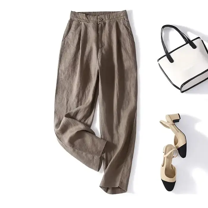 Pantalon vintage en lin pour femme