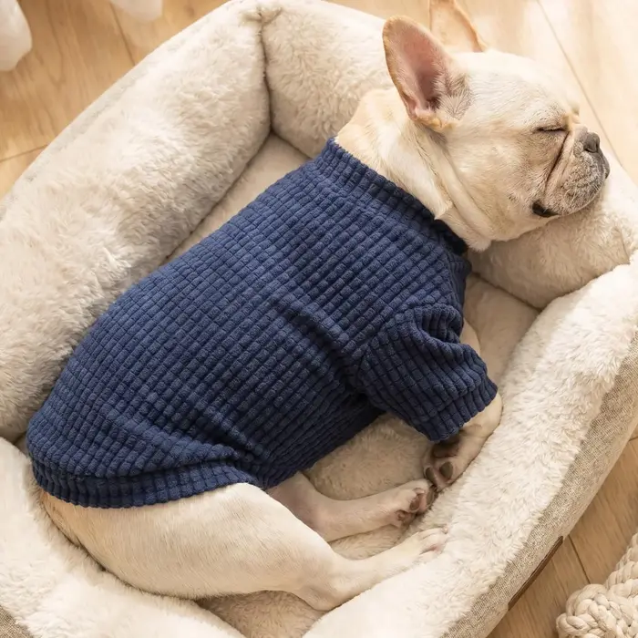 Pull en tricot gaufré bleu marine pour chien - Vêtements chauds et doux pour animaux de compagnie de