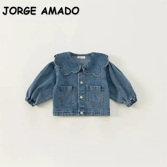 Manteau en denim de style coréen pour enfants, col à volants, manches longues, mode pour enfants, vê
