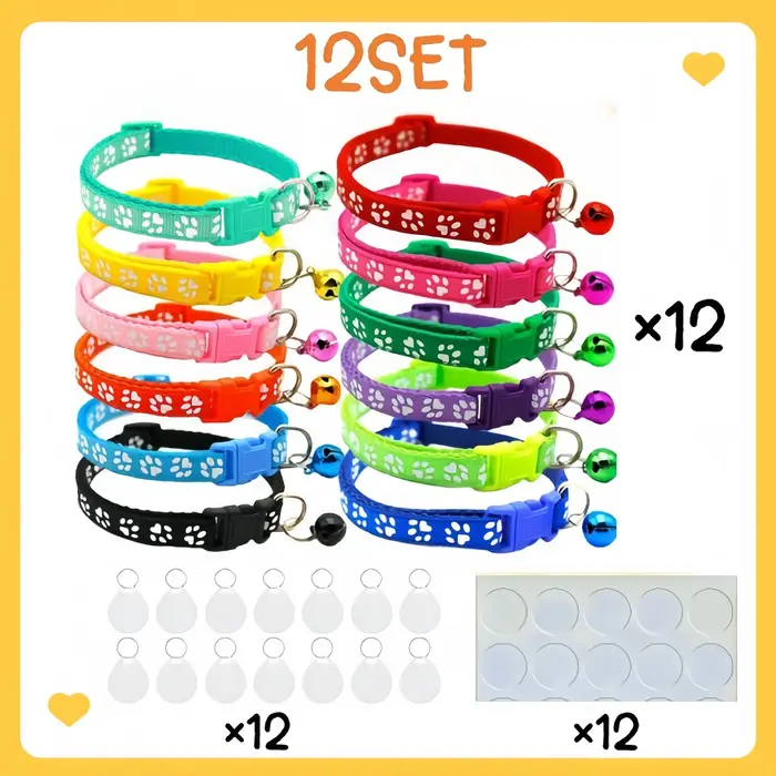 Lot de 12 à 36 colliers réglables pour chiens avec carte d'identification, pour décorations de fête,