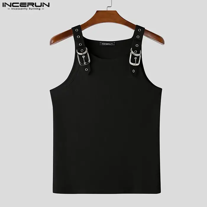 INCERUN hauts Style américain mode nouveaux hommes déconstruction conception boucle en métal maille 