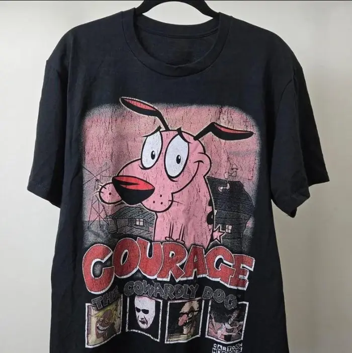 Vintage Courage le chien lâches dessin animé imprimé T-Shirt à manches courtes rétro unisexe graphiq