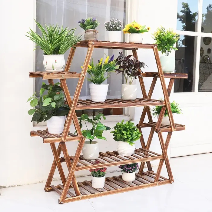 Grand support triangulaire pour plantes en bois, support de Pot de fleur d'intérieur à 6 niveaux, pr