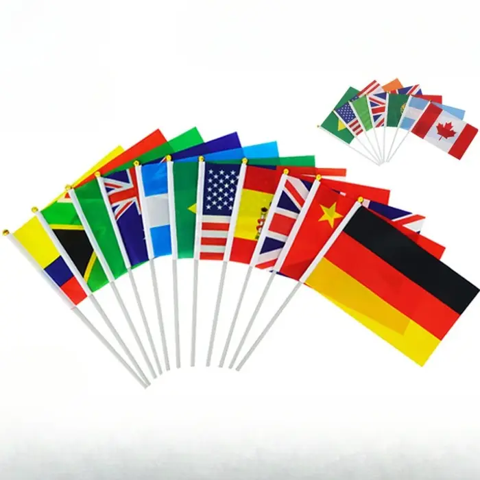 Drapeau de Fan de Football mondial, 14x21cm, 10 pièces/lot, drapeaux ondulés à la main