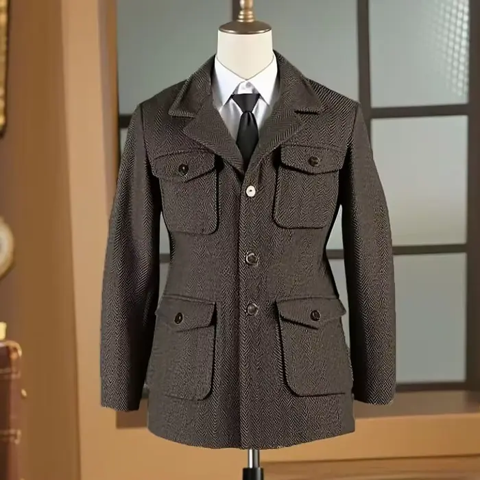 Veste de chasse pour homme style britannique avec sangles