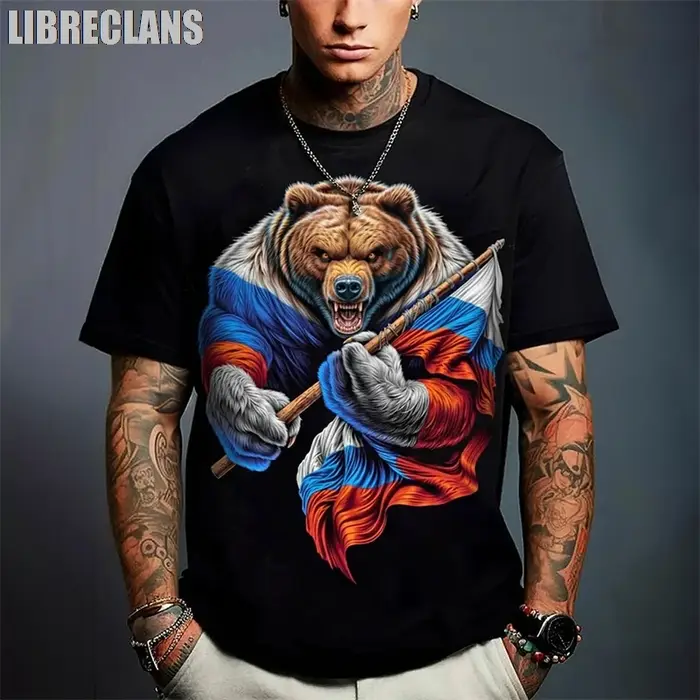 T-shirts graphiques grand ours russe tendance pour hommes mode été à manches courtes T-shirts imprim