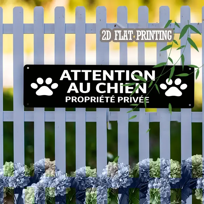 Panneau en métal « ATTENTION AU CHIEN PROPRETÉ PRIVÉE » – Décoration murale en métal avec impression