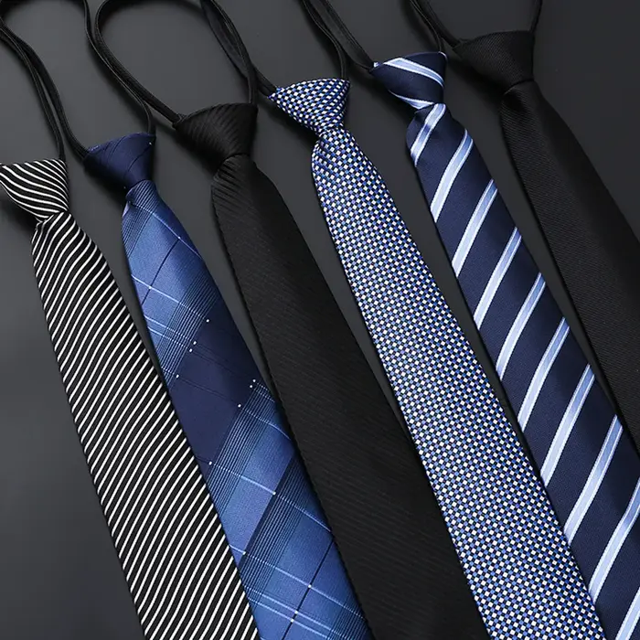 Élégant 8CM paresseux cravates bleu noir rouge rayé hommes chemise robe d'affaires fermeture éclair 