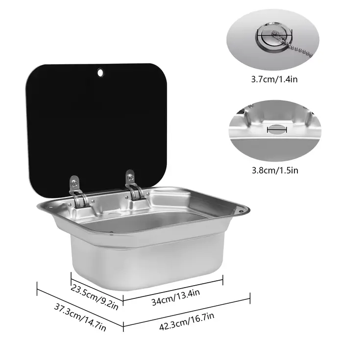 Lavabo en acier inoxydable avec couvercle, lave-mains, évier de cuisine, camping-car, bateau, carava