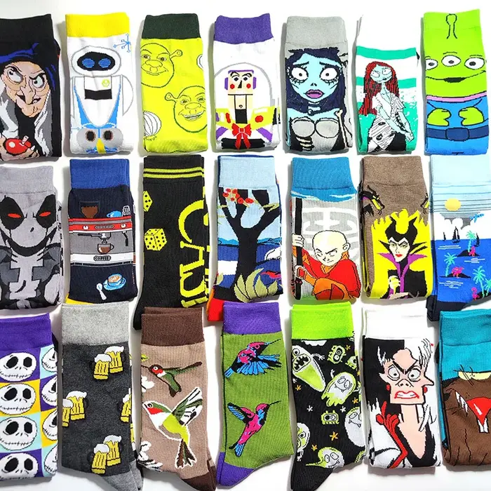 Chaussettes chasse décontractées motifs cartoon couple originales fun longues crew