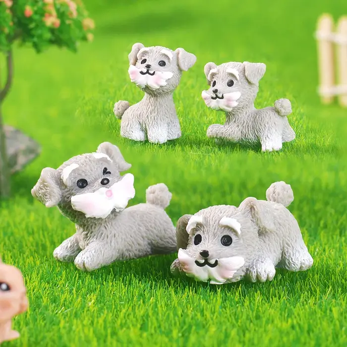 Mignon gris Schnauzer Mini Figurines Miniature Micro paysage voiture ornement dessin animé chien en pot bricolage fée maison de poupée jardin décor