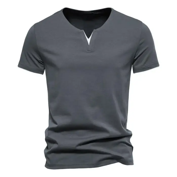 Henley – T-shirt manches courtes col en v pour homme, décontracté, coupe cintrée, basique, ample, Fi