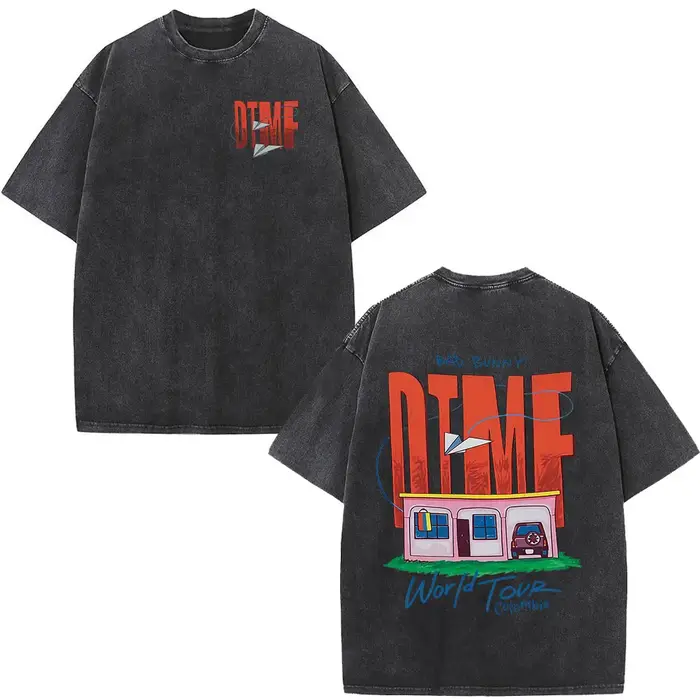 T-shirt vintage délavé Rapper Bad Bunny Debi Tirar Mas Fotos DTMF World Tour – T-shirts mode homme H
