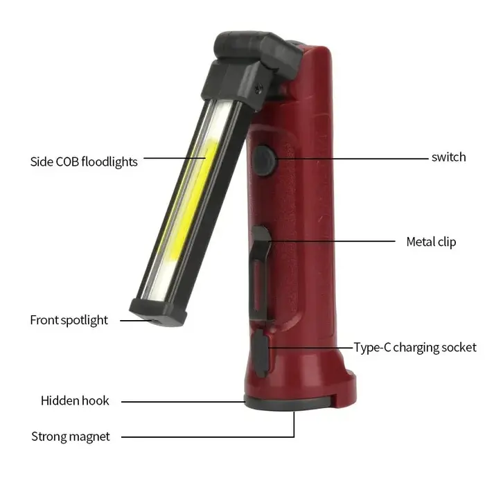 Lampe de Travail COB Pliable à 180 ° Rechargeable par USB, Projecteur de Réparation d'Urgence Portab