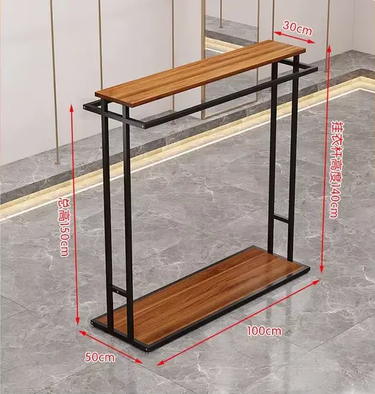 Présentoir de magasin de vêtements sur pied, cintres à double rangée, présentoir d'île, stockage de 