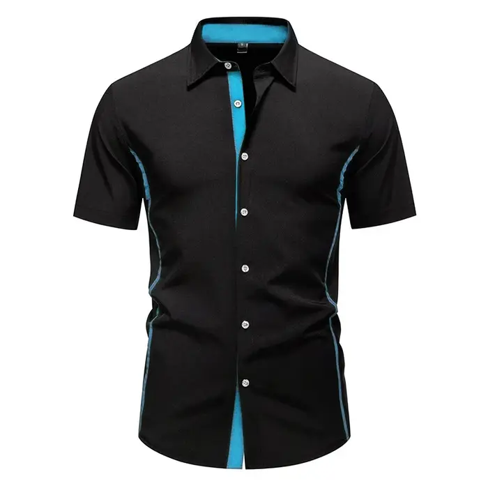 Chemises d'été élastiques formelles pour hommes, chemise boutonnée contrastante, style Y2K Old Money