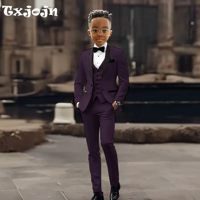 Ensemble de costume pour enfants, 3 pièces, tenue de porteur d'anneau de mariage, beau châle à rever