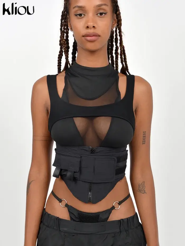 Kliou-Short de Motard pour Femme, Haut Hipster Y2K, Forme Irrégulière, Couture en Maille, Style High