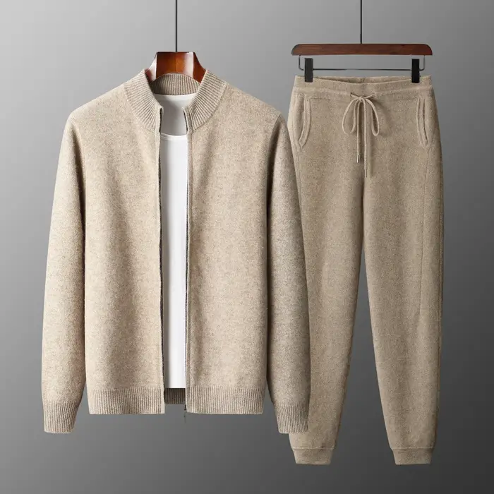 Cardigan pantalon en laine mérinos pour homme, pull en tricot, veste épaisse à fermeture éclair, pan