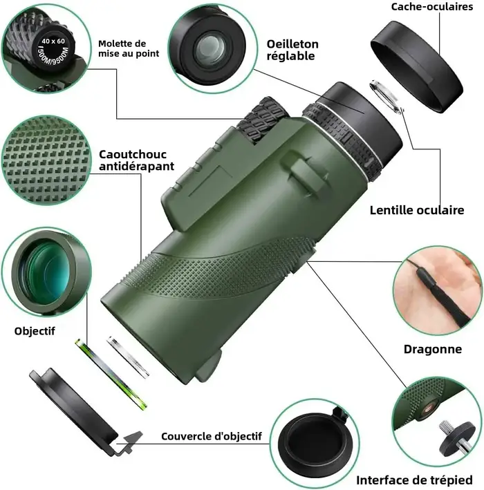 Télescope monoculaire HD compact jour et nuit pour observation chasse discrète et portable
