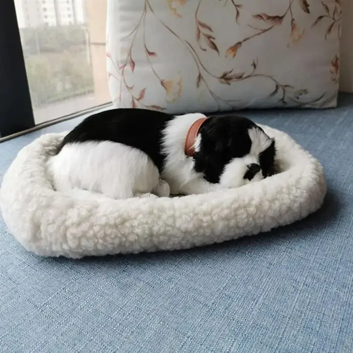 Chien en peluche respirant noir et blanc pour adultes et enfants