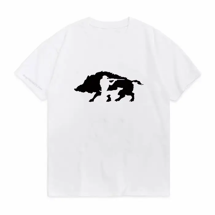 T-shirt de chasse créatif pour la chasse au sanglier, imprimé noir au dos, col rond respirant, style