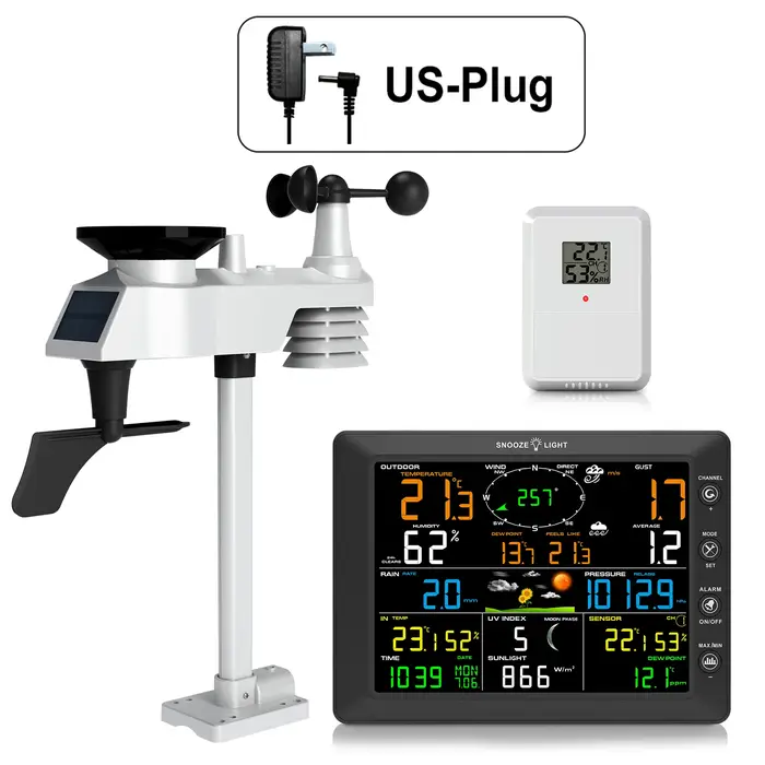 Urageuxy WiFi Station météo intérieure extérieure sans fil maison avec pluviomètre et vitesse du ven