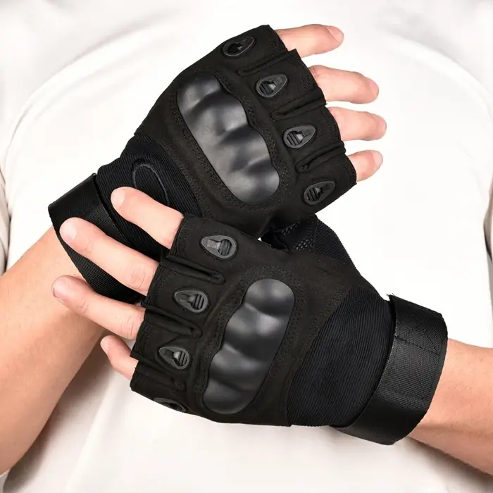 Gants tactiques demi-doigts microfibre pour combat défense et entraînement chasse outdoor