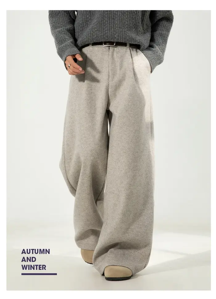 Pantalon décontracté en laine texturée pour hommes, drapé, ample, jambe droite, pantalon de costume 