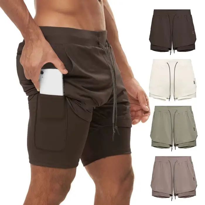 Short de jogging surdimensionné 2 en 1 pour hommes, pantalon court pour gymnases, Fitness, poche int