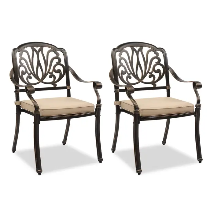 Chaises de salle à manger en fonte d'aluminium avec coussins, chaises de bistrot d'extérieur empilab