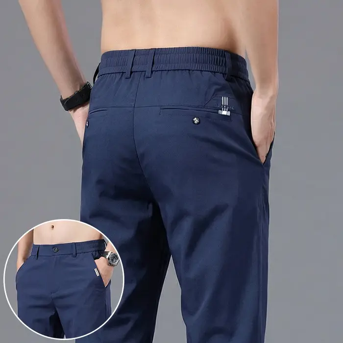 Pantalon décontracté homme en fibre de polyamide extensible, coupe slim droite, idéal pour l'été – B