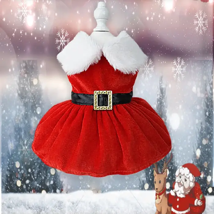 Robe de Noël en velours pour chien avec col en fourrure