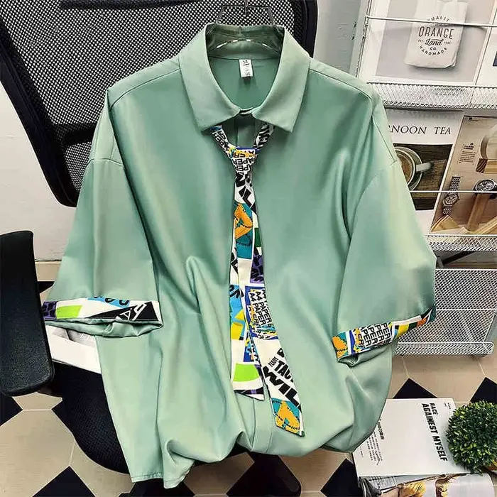 Chemises à manches courtes pour hommes, col rabattu, bouton, monochromatique, streetwear décontracté, beau, simple, mode, vêtements pour hommes, 2023