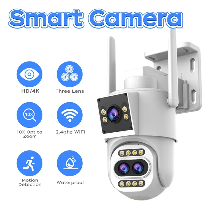 Caméra sécurité extérieure Jooan 5K 4K HD WiFi PTZ triple objectif zoom 10x tracking automatique