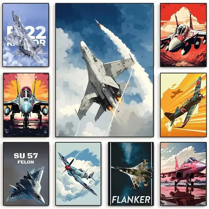 Toile d'art Vintage Fighter Jet imprimée F-22 Raptor SU-57