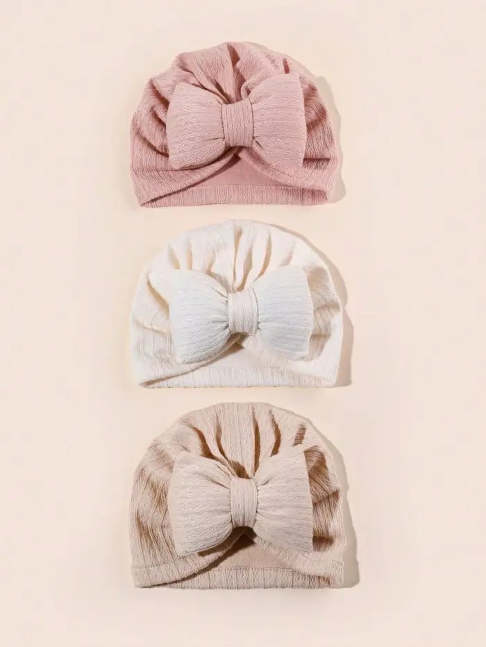 3 pièces/ensemble joli nœud papillon tricoté bébé chapeau mignon couleur unie bébé filles garçons ch