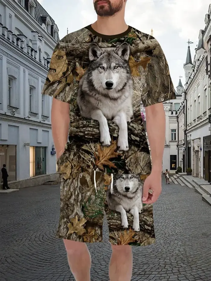 Ensemble T-shirt 3D Camouflage Chasse Animalier Sanglier – Collection Été Décontractée pour Homme et Femme