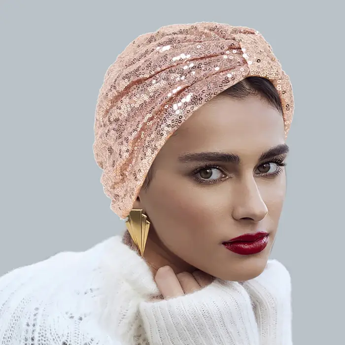 Chapeau turban noué à paillettes pour femmes, bonnet musulman brillant, vêtements de sauna, bonnet f