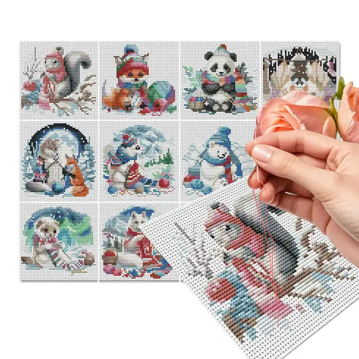 Ensemble de points de croix d'hiver, 12 pièces, chien Animal 11Ct, Kit de broderie en tissu imprimé,