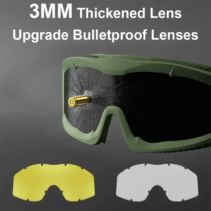 Lunettes tactiques 3mm anti-explosion 2024 pour chasse, paintball et activités outdoor sécurisées