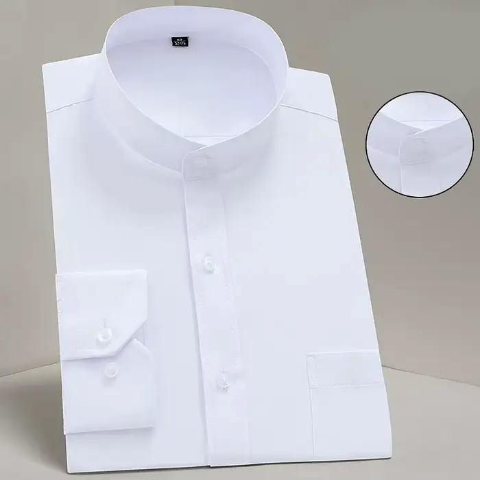 Chemise pour hommes à manches longues col montant (col Mandarin) poche plaquée unique chemises habil