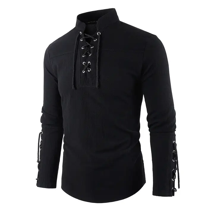 Robe de Pirate médiévale pour hommes, Streetwear élégant, Style gothique d'halloween, hauts à col en
