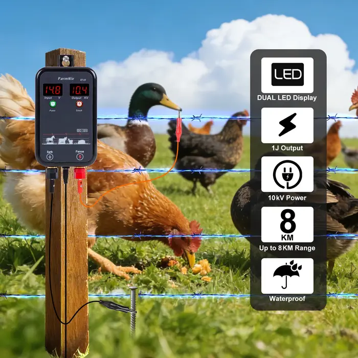 Électrificateur de clôture électrique 8KM, contrôleur d'impulsions haute tension antivol pour animau
