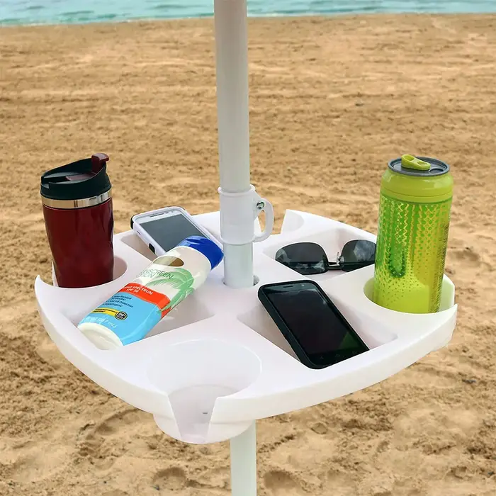 CYBeach Plateau parapluie parapluie, avec 4 porte-gobelets et 4 grilles de collation, adapté aux pla